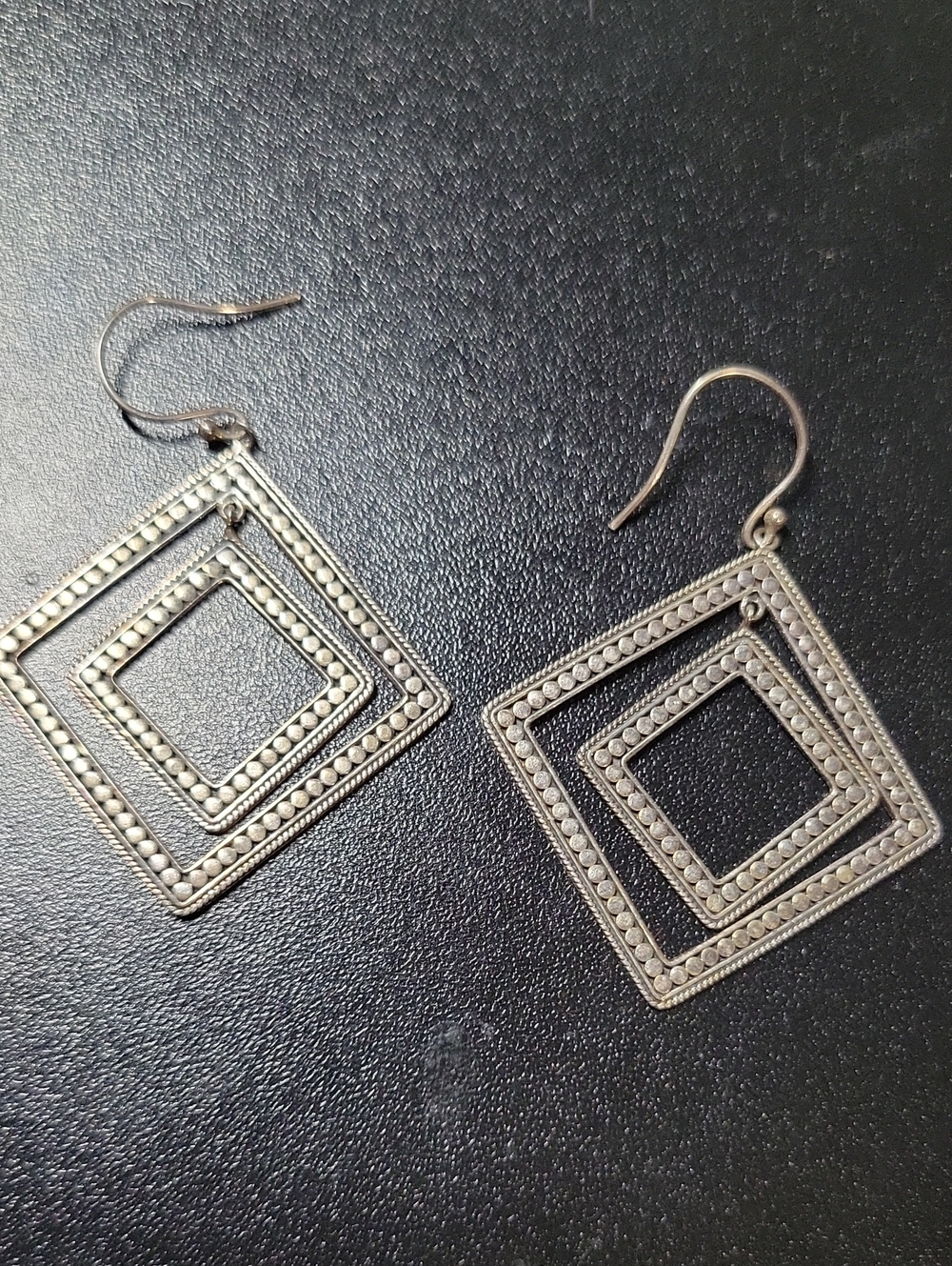 Silver Geometric Double Square Drop Earrings - Women Jewelry
